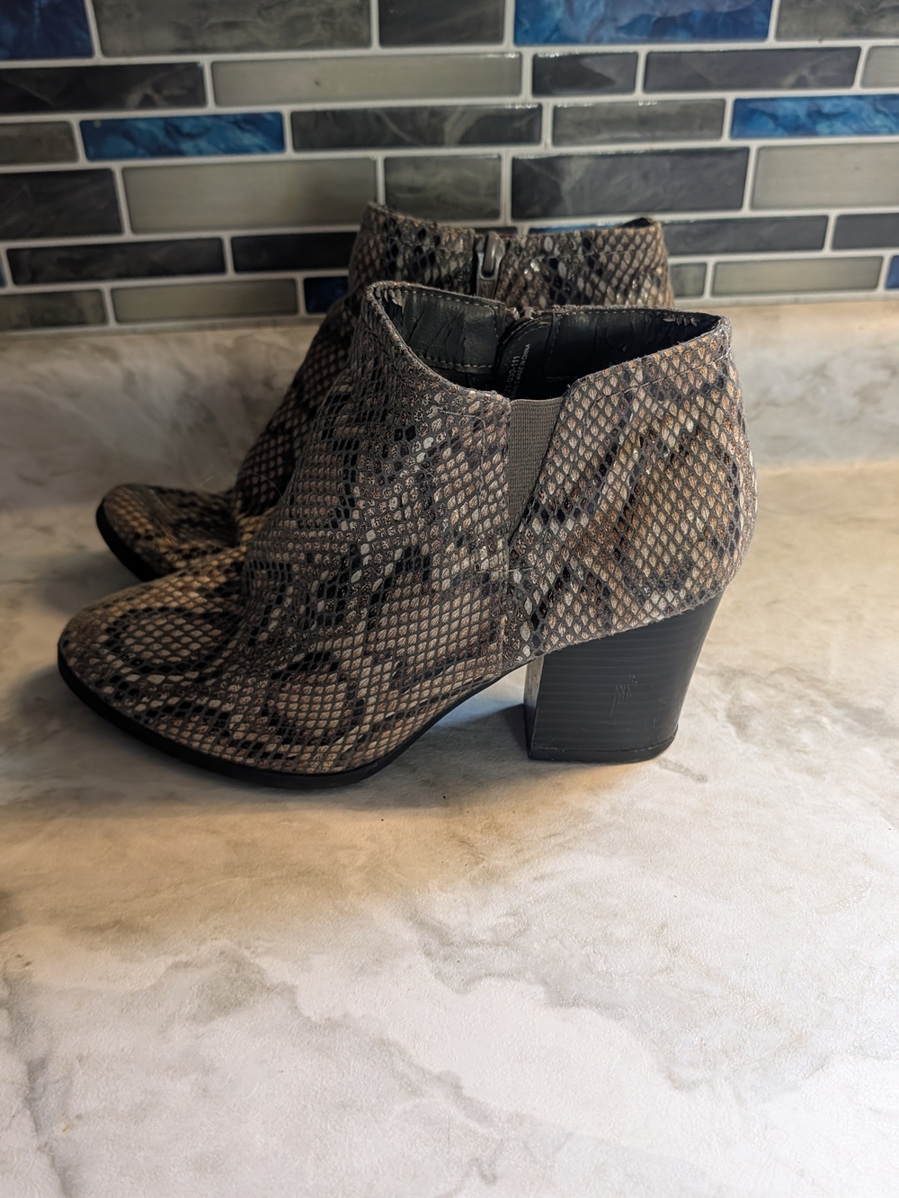 new directions Snake Print Ankle Booties